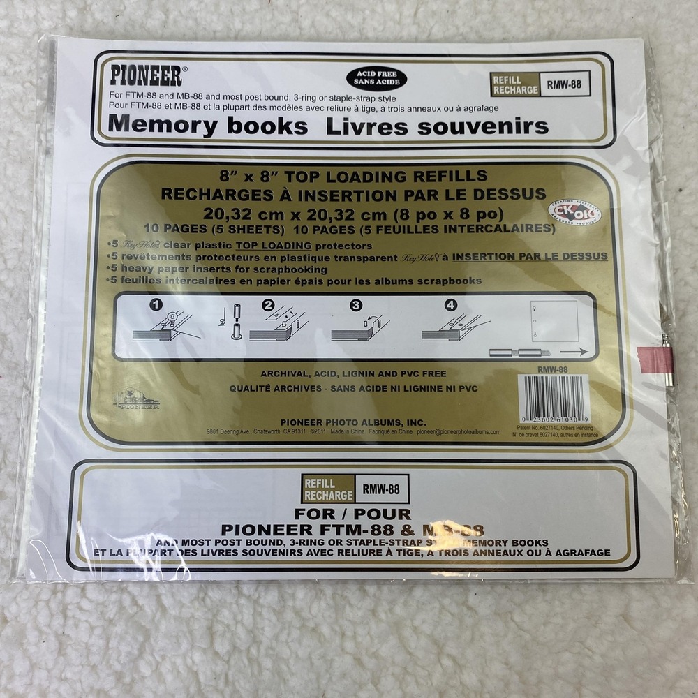 Pioneer RMW-88 8x8 Top Loading Refills Clear Plastic Memory Book Pages